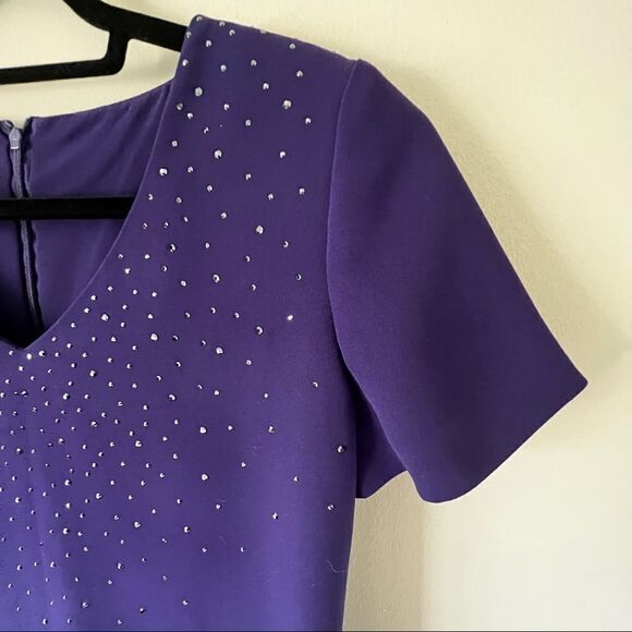 Jones New York Short Sleeve V-Neck Purple Embellished Party Dress Size 6 - Picture 6 of 8